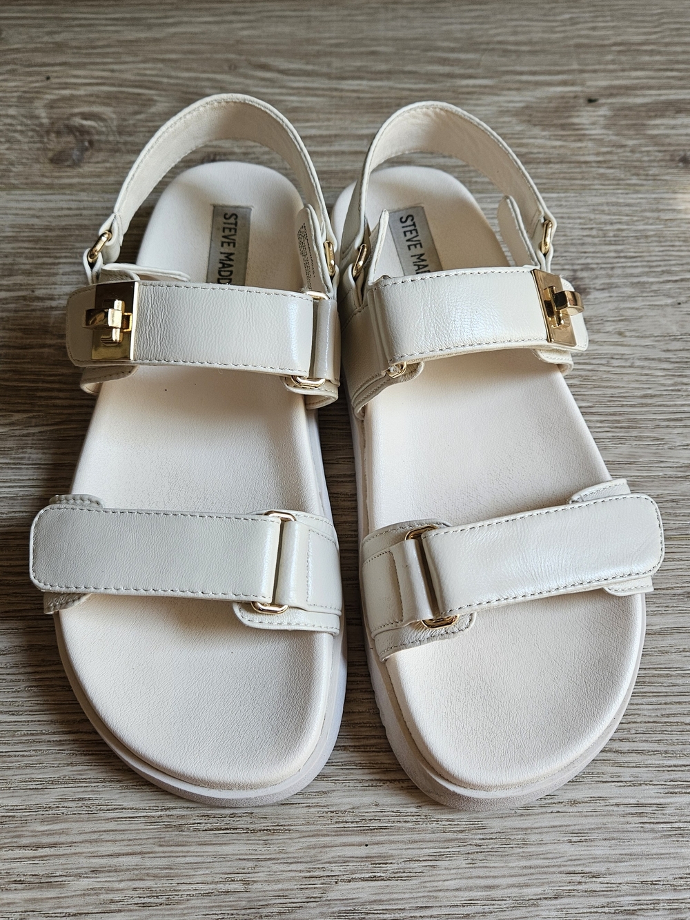 Steve Madden Cream Leather Double-Strap Buckle Sandals